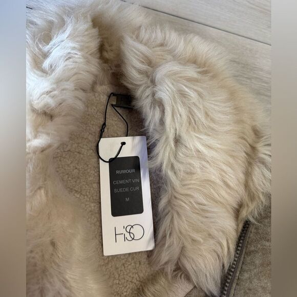 HiSO Rumour Shearling Moto Coat Cement Medium NWT in packaging - Picture 8 of 12